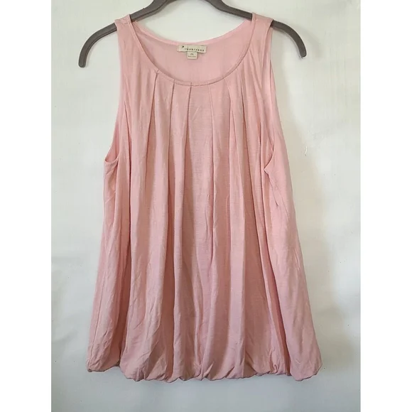 Twenty One Womens Pleated Blouson Jersey Tank Top Round Neck Sz Medium Pink EUC - Picture 1 of 5